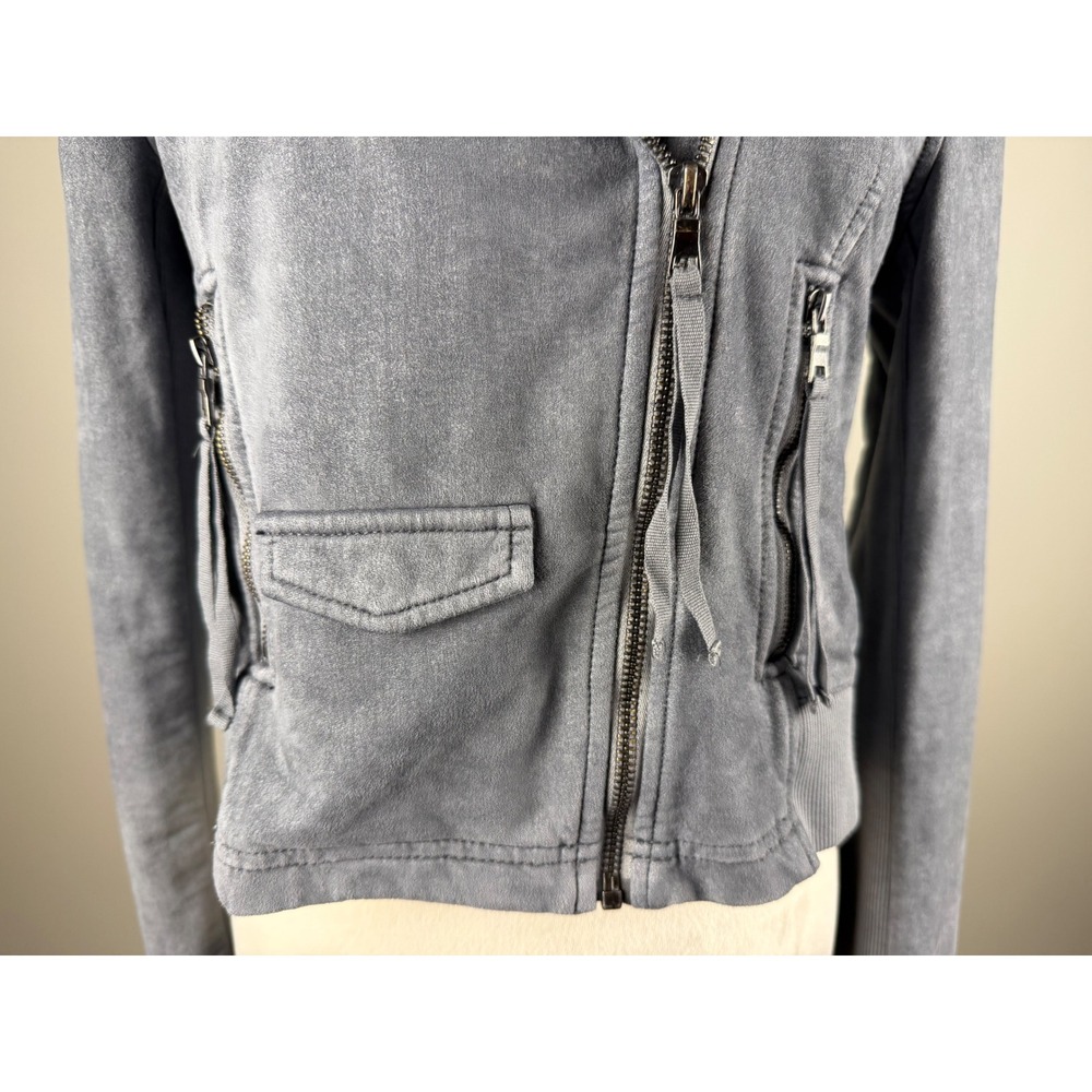 Marrakech Moto Jacket Faux Suede Medium Grey Asymmetrical Zip Cropped Moto Coat - Picture 3 of 10